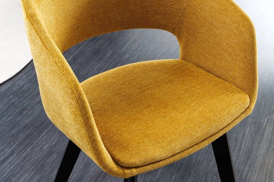 Invicta Interior Design stoel NORDIC STAR mosterdgeel structuurstof houten poten 43424 - Foto 2