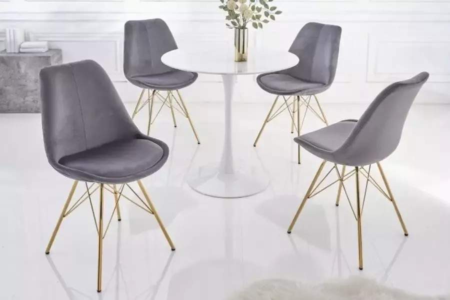Invicta Interior Design stoel SCANDINAVIA MEISTERSTÜCK donkergrijs fluweel gouden poten 42186
