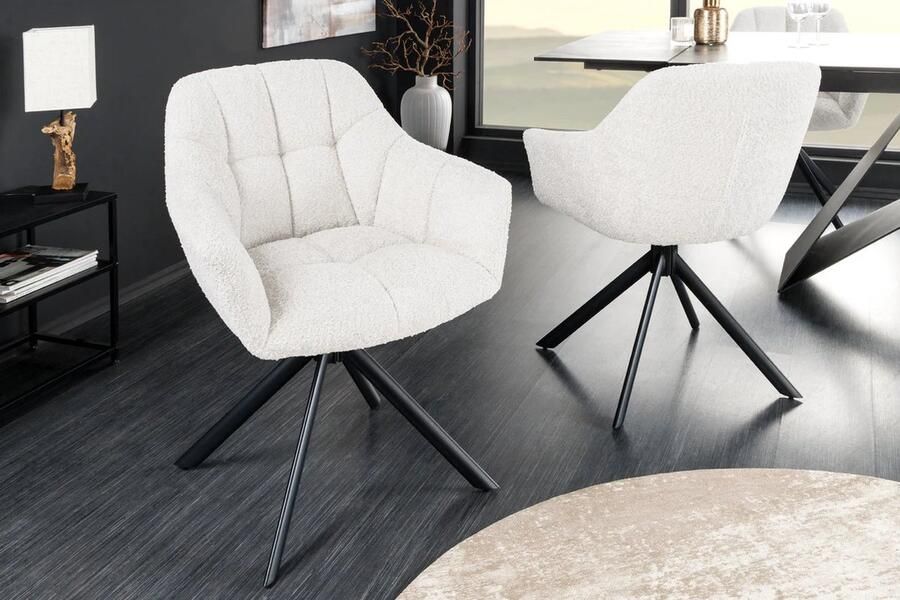 Invicta Interior PAPILLON witte boucle bureaustoel met armleuning zwart metalen frame 44591 - Foto 4