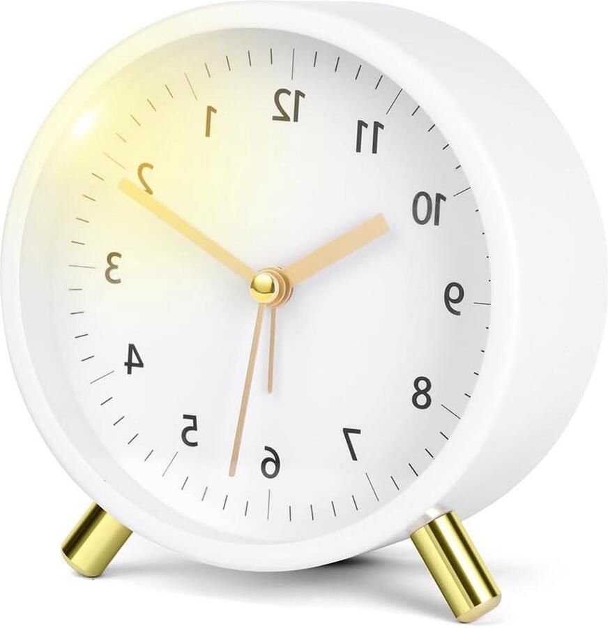 IP03 Analoge Wekker Stil Niet Tikkende Modieuze Ronde Wekker Werkt Op Batterijen Retro Wekker Voor Nachtkastje Slaapkamer Woonkamerdecoratie Diepe Slapers Wit