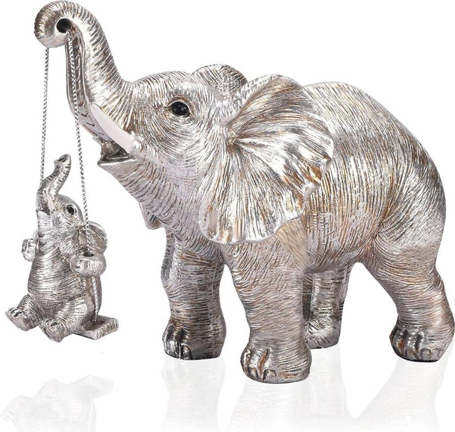 Irayin Olifantendecoratie olifantenbeeldje mamacadeau olifantensculptuur brengt geluk gezondheid en kracht decoratie voor woonkamer kantoor boekenkast slaapkamer zilver
