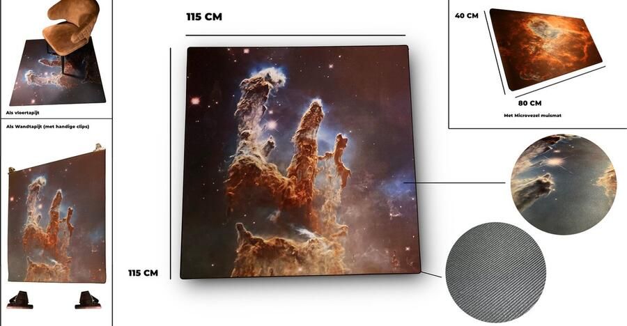 Iron Buck Vloertapijt Wandtapijt 115 x 115 CM Space Series Pillars Of Creation