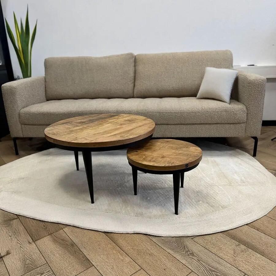 IronWood Salontafel Set Bjorn Mangohout Set van 3 industrieel