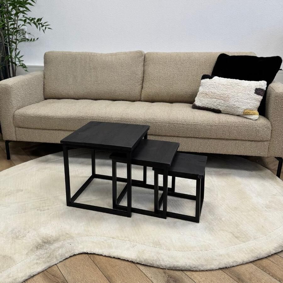 IronWood Salontafel Set Sem Zwart Mangohout Industrieel Vierkant