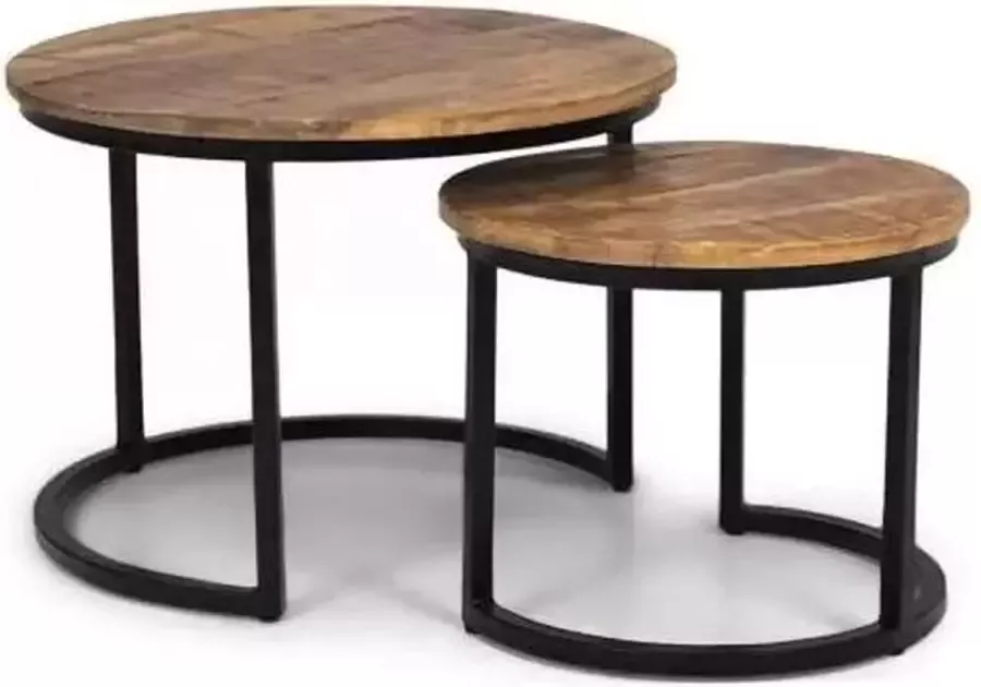 IronWood Salontafel set Duole Mangohout Rond Industrieel Set van 2 - Foto 2