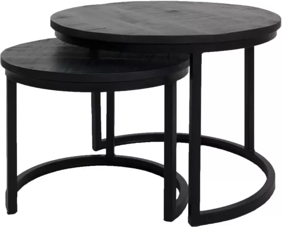 IronWood Salontafel set Duole Zwart Mangohout Rond Industrieel Set van 2 - Foto 2