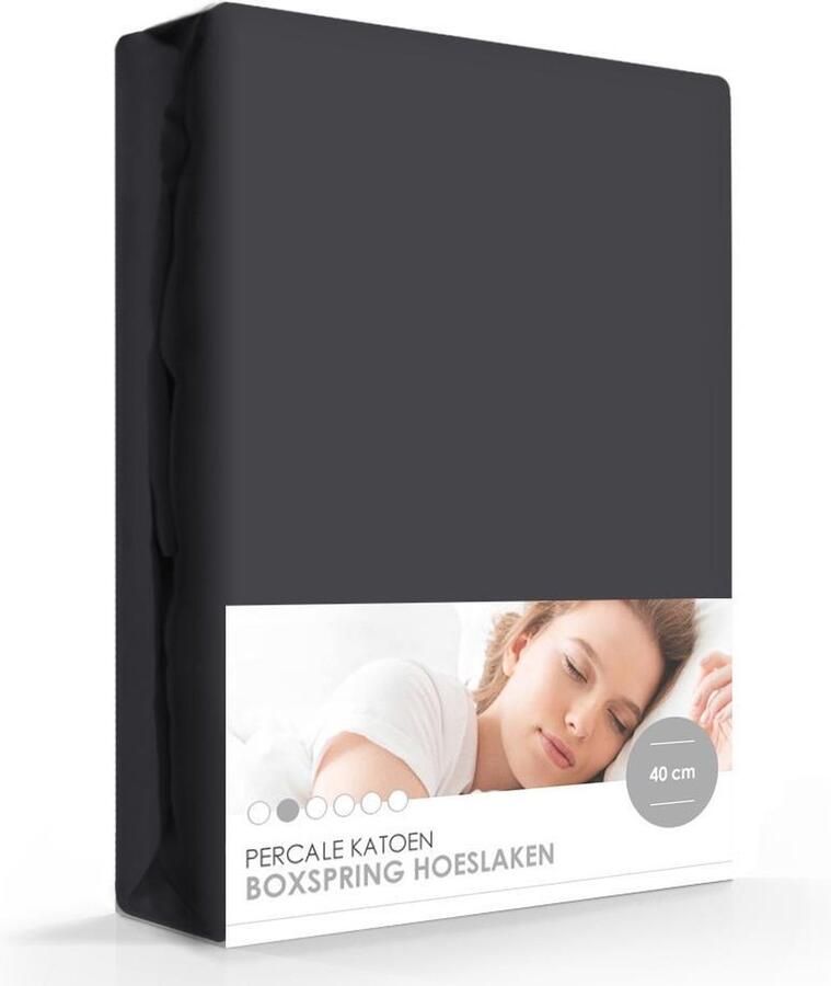 ISeng Boxspring Waterbed Percale Katoen Hoeslaken Extra Hoog Antraciet-90 x 220 cm