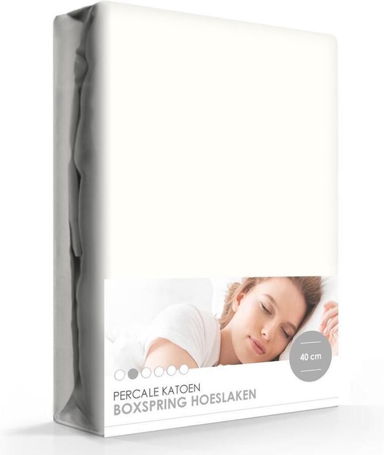 ISeng Boxspring Waterbed Percale Katoen Hoeslaken Extra Hoog Off-white-180 x 220 cm