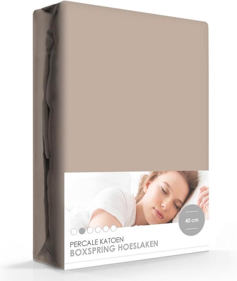 ISeng Boxspring Waterbed Percale Katoen Hoeslaken Extra Hoog Taupe-180 x 200 cm