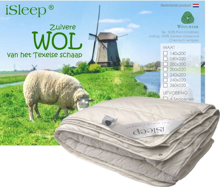 ISleep Wollen 4-Seizoenen Kinderdekbed 100% Wol Ledikant 100x135 cm