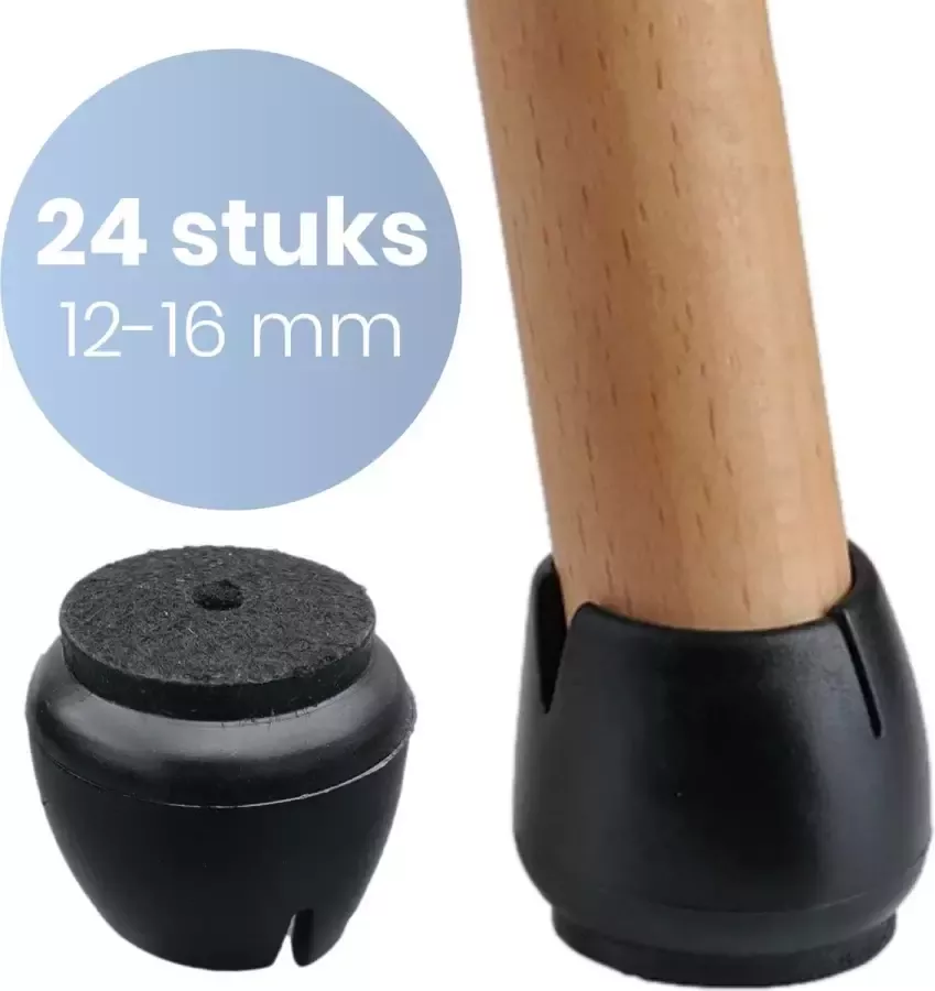 Iso trade Stoelpoot Beschermers| Zwart Stoelpoot dop| Vloer beschermer| Rond 12-16mm| 24stuks