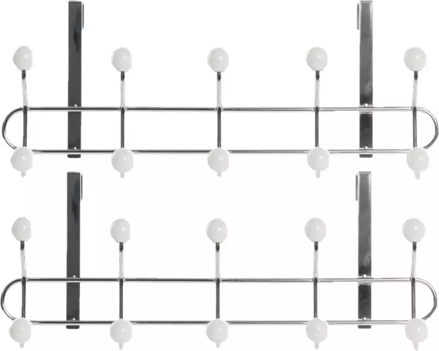 Items 2x stuks deurhangers kapstok zilver met 10 haken knoppen 44 cm Badkamer slaapkamer kapstok Deurkapstokken