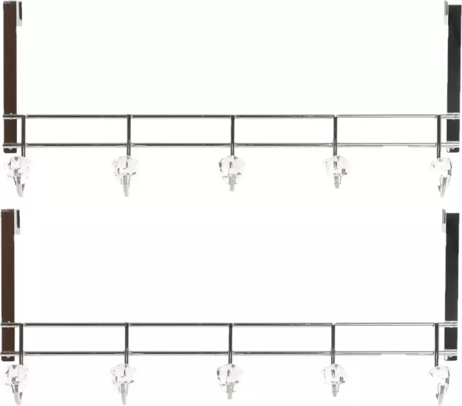 Items 2x stuks deurhangers kapstok zilver met 5 kristal haken 47 cm Badkamer slaapkamer kapstok Deurkapstokken