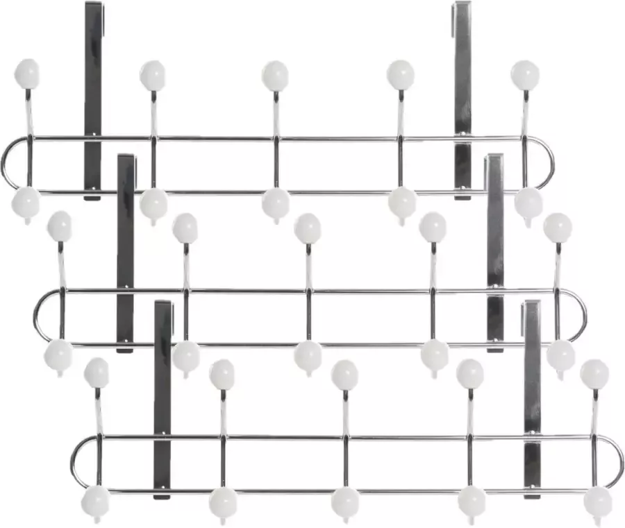 Items 3x stuks deurhangers kapstok zilver met 10 haken knoppen 44 cm Badkamer slaapkamer kapstok Deurkapstokken