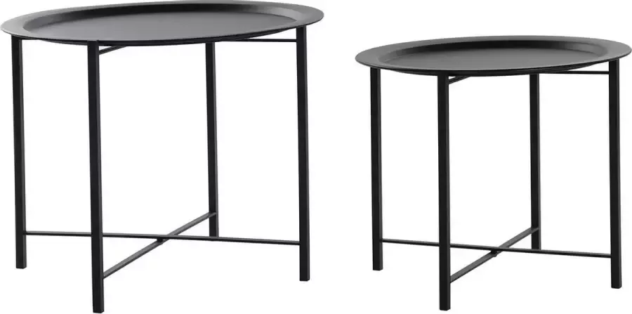 Items Set van 2x bijzettafels rond metaal zwart 44 49 cm Home Deco meubels en tafels
