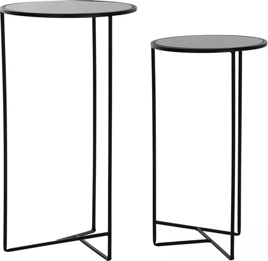 Items Set van 2x bijzettafels rond metaal glas zwart 60 70 cm Home Deco meubels en tafels