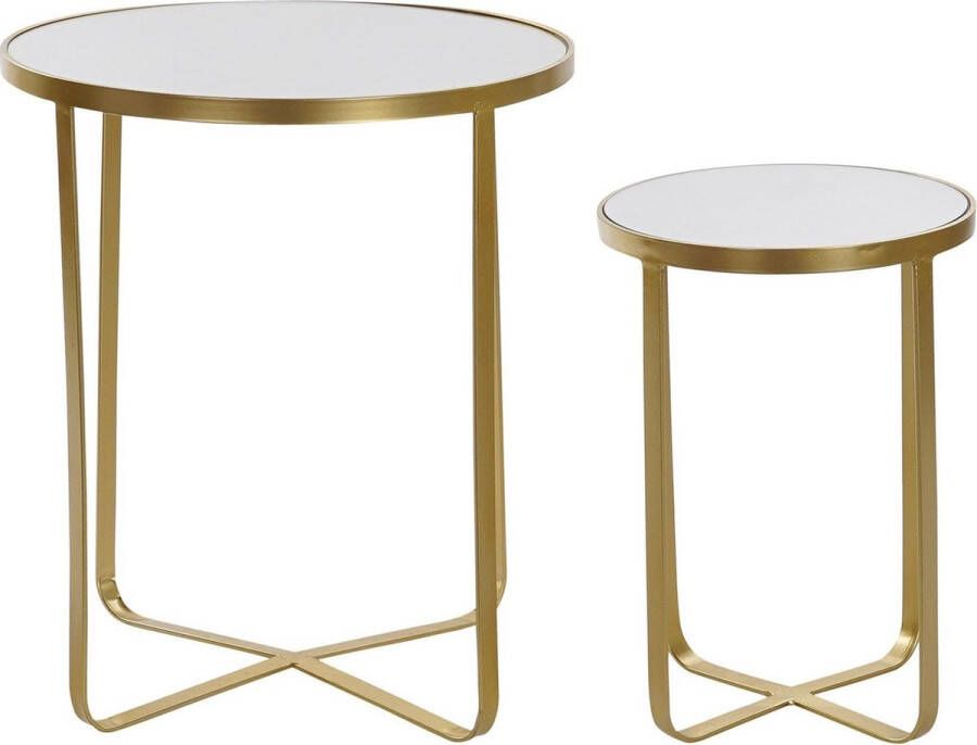 Items Set van 2x bijzettafels rond metaal spiegel goud 41 52 cm Home Deco meubels en tafels
