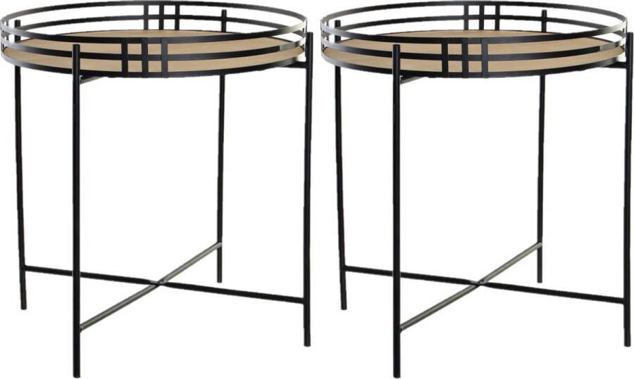 Items Set van 2x stuks bijzettafels rond metaal MDF zwart 45 x 47 cm Home Deco meubels en tafels