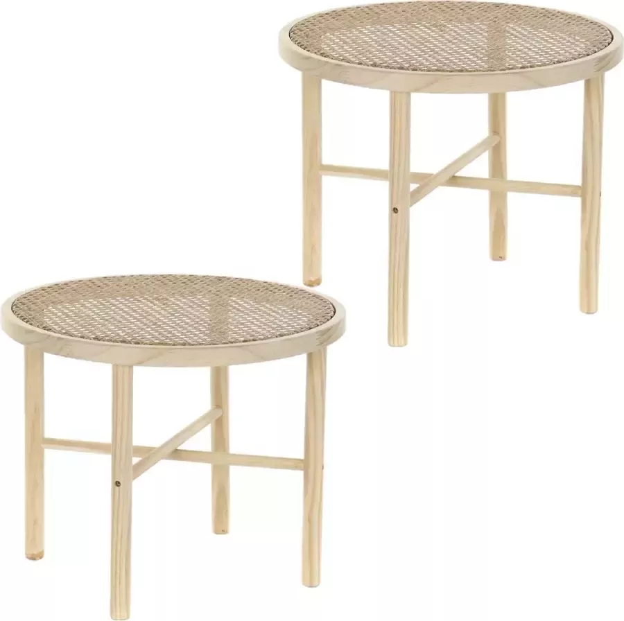 Items Set van 2x stuks bijzettafels rond rotan hout naturel 50 x 40 cm Home Deco meubels en tafels