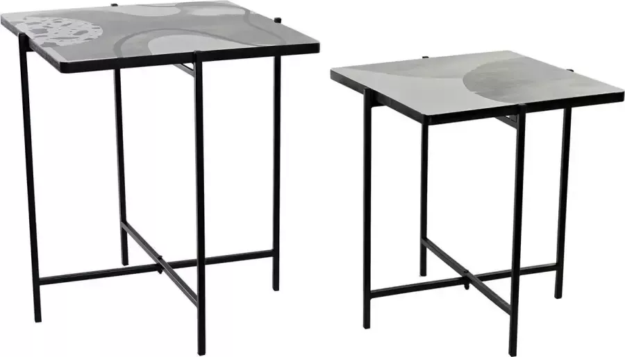 Items Set van 2x stuks bijzettafels vierkant ijzer zwart met moderne print 40 x 40 x 46 cm Home Deco meubels en tafels - Foto 1