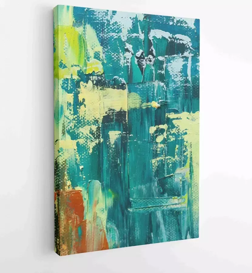 Itsallcanvas Canvas schilderij Abstract art background. Oil painting on canvas. Green and blue texture. Fragment of artwork. Spots of oil paint. Brushstrokes of paint. Modern art. Contemporary art. Productnummer 305357183 80*60 Vertical