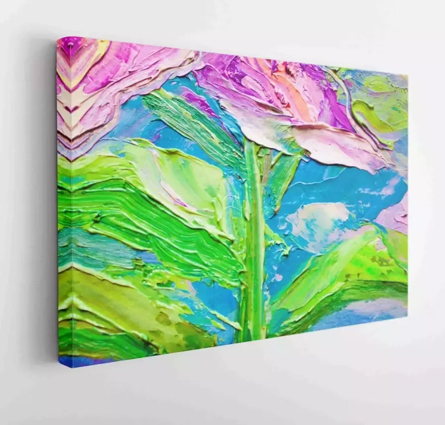 Itsallcanvas Canvas schilderij Delicate flowers lilies. Brushstrokes on canvas. Abstract art. Oil painting on canvas. Fragment of artwork. Spots of paint. Modern art. 422046883 40*30 Horizontal