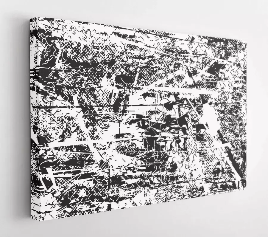 Itsallcanvas Canvas schilderij Distressed background in black and white texture with dark spots scratches and lines. Abstract vector illustration 1134557231 80*60 Horizontal