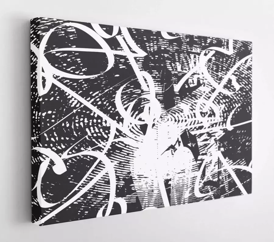 Itsallcanvas Canvas schilderij Distressed background in black and white texture with dots spots scratches and lines. Abstract illustration. 1759017935 115*75 Horizontal