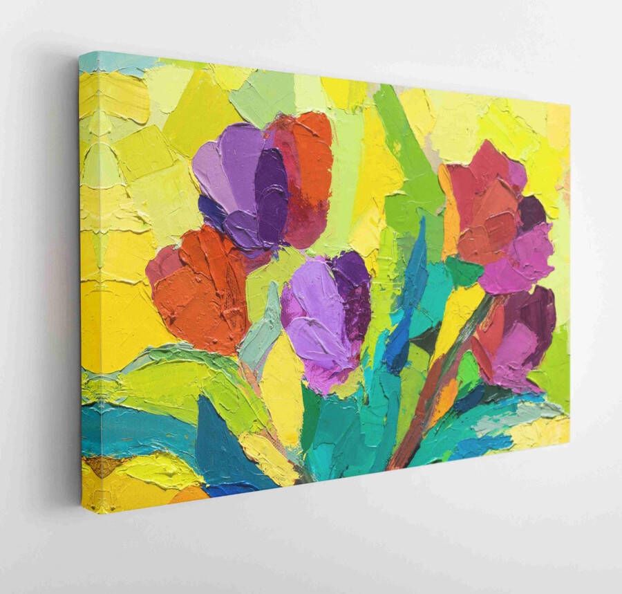 itsallcanvas Canvas schilderij Multicolor oil texture. Brushstrokes on canvas. Abstract floral illustration . Oil painting on canvas. Fragment of artwork. Spots of paint. Modern art. Contemporary art. 1249677730 40*30 Horizontal