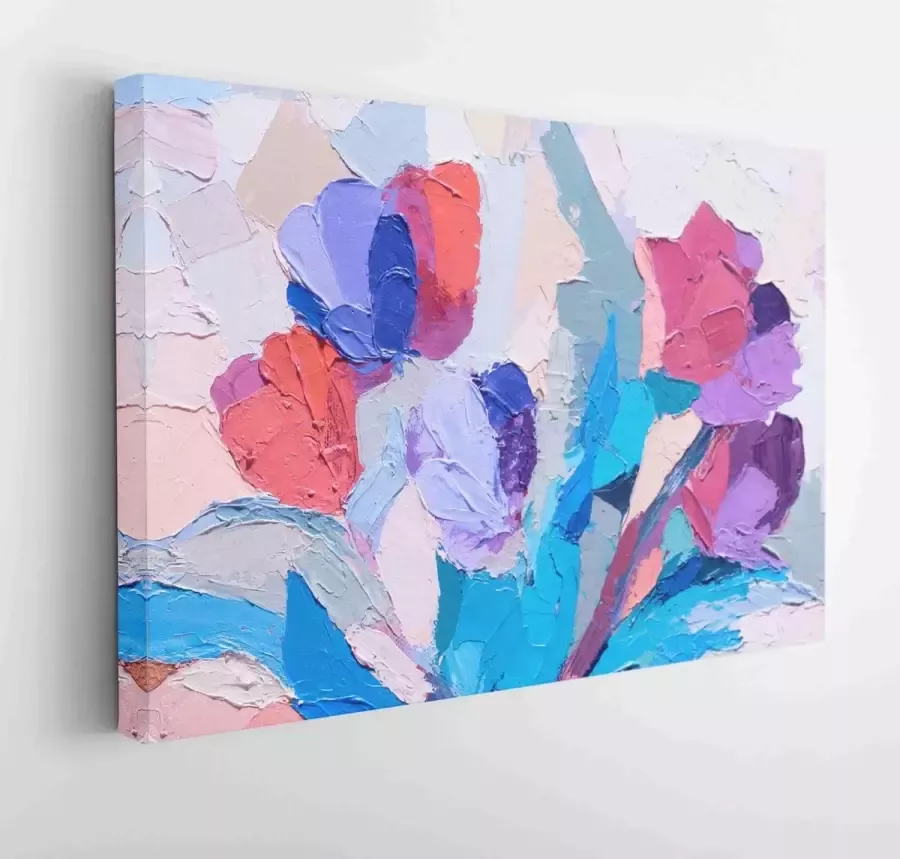 Itsallcanvas Canvas schilderij Multicolor oil texture. Brushstrokes on canvas. Abstract floral illustration . Oil painting on canvas. Fragment of artwork. Spots of paint. Modern art. Contemporary art. 1249677727 80*60 Horizontal