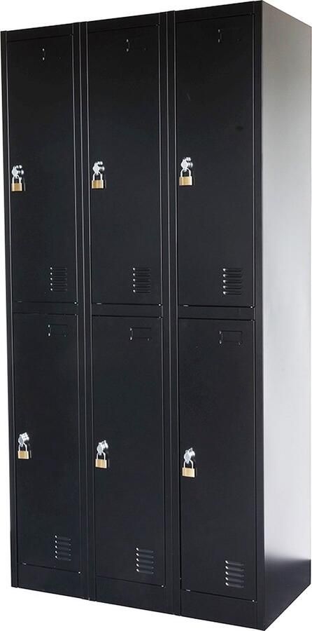 IVOL Metalen Lockerkast Zwart 90x185x45 cm 6 Deurs