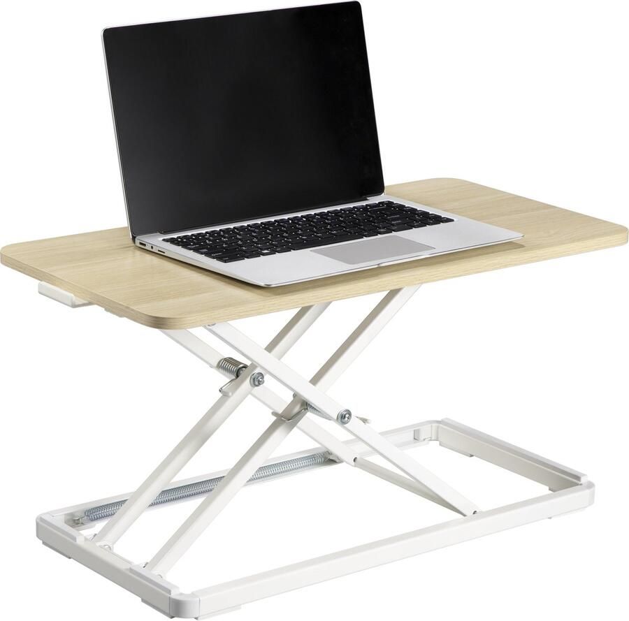 IVONO Compacte Zit-Sta Bureau Verhoger in Hout Ergonomische Desk Converter met 6 Verstelbare Hoogte-instellingen Mobiele Inklapbare Laptop Tafel voor Flexibele Zit-Sta Werkplek Geschikt voor Laptops tot 16 inch