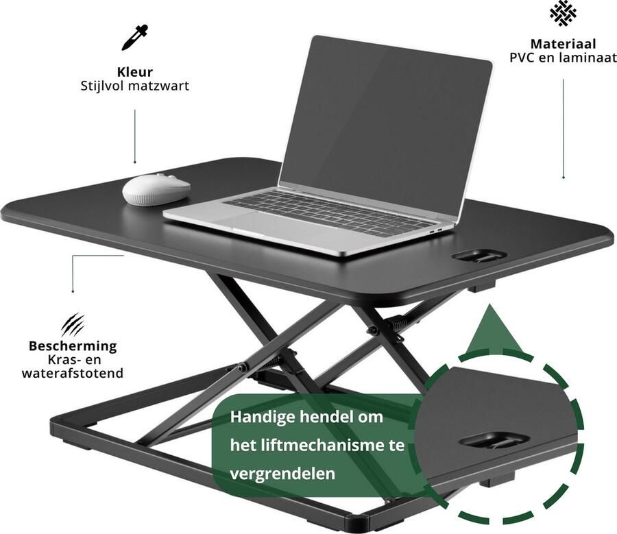 IVONO Zit-Sta Bureau Verhoger Groot Werkblad Mat Zwart Compact Meerdere Verstellingen Ultra Dun - Foto 2