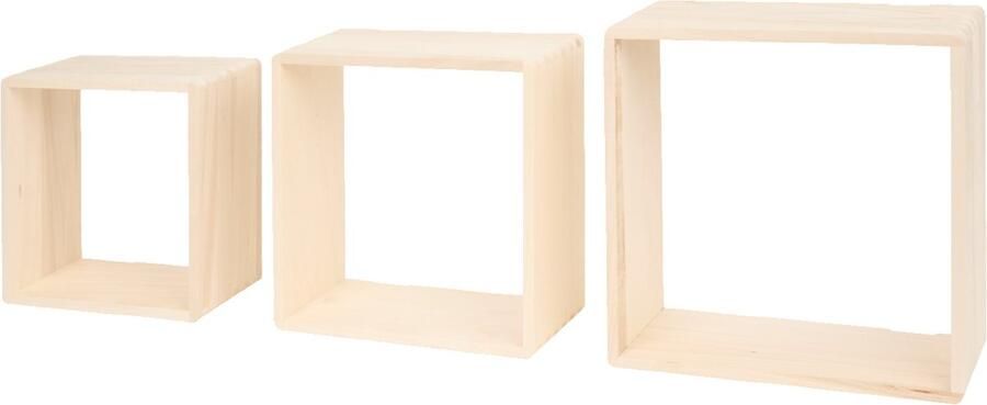 IvoQ Houten Wandplanken Set van 3 – Vierkante Muurplanken – Naturel Hout – Muurdecoratie – FSC – Sfeervol handig en helemaal van nu