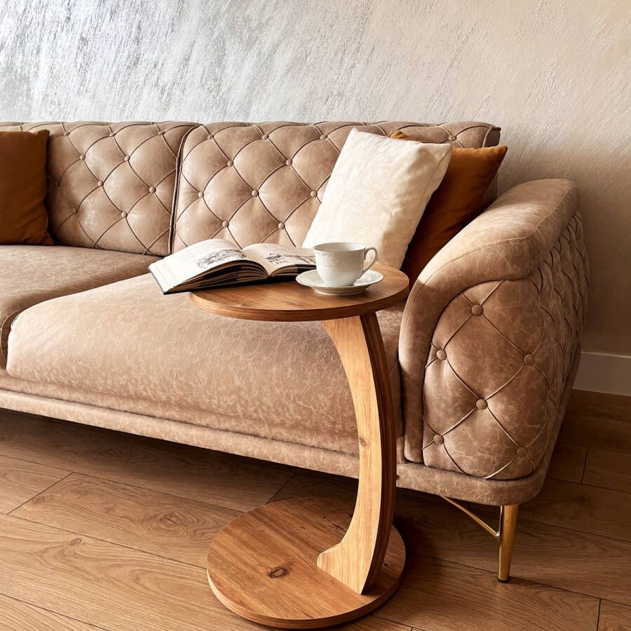 IWA Concept salontafel Bijzettafel met Wielen Bedtafeltje met Wielen C-vormige Ronde Bijzettafel met Wieltjes -Ronde Bijzettafel - Foto 2