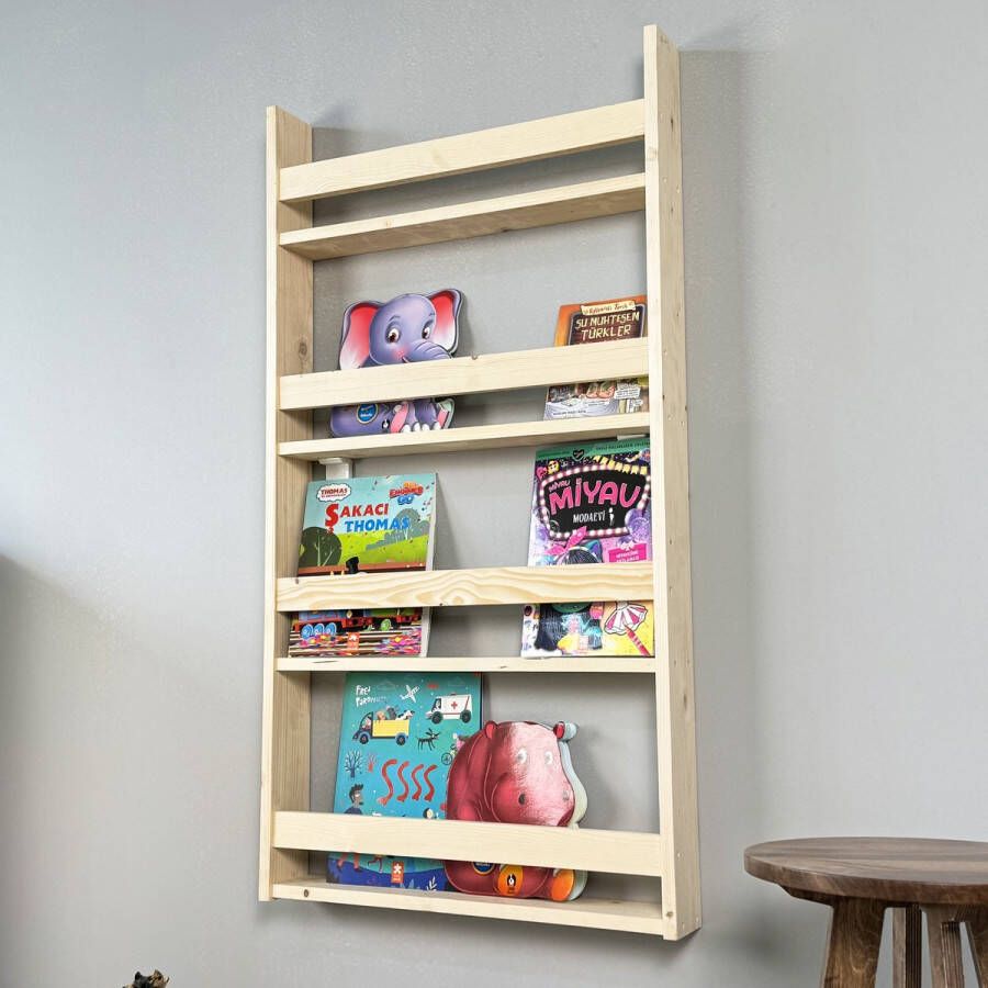 IWA Concept Boekenkast Wandplank Boekenkast Kinderkamer Montessori Boekenkast Educatieve Kinderboekenkast Massief Echt Hout 118x63 cm