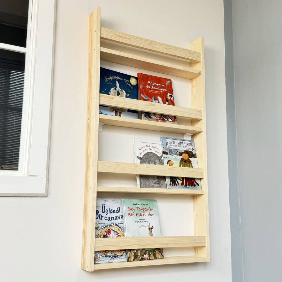 IWA Concept Boekenkast Wandplank Montessori Boekenkast Massief Echt Hout 118x63 cm