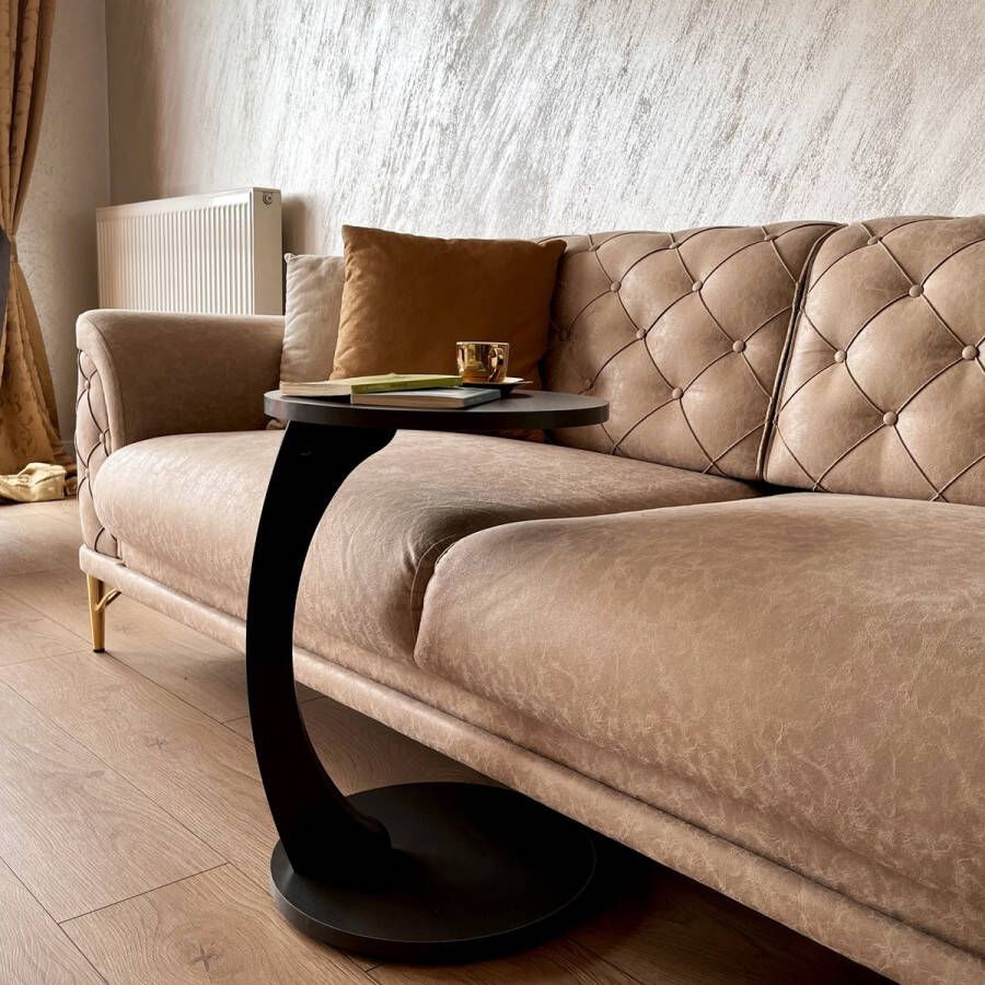 IWA Concept salontafel Bijzettafel met Wielen Bedtafeltje met Wielen C-vormige Ronde Bijzettafel met Wieltjes -Ronde Bijzettafel - Foto 2