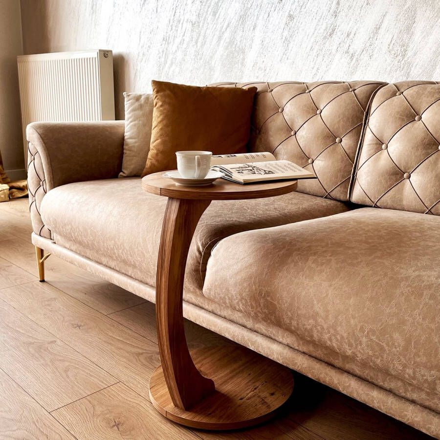 IWA Concept salontafel Bijzettafel met Wielen Bedtafeltje met Wielen C-vormige Ronde Bijzettafel met Wieltjes -Ronde Bijzettafel - Foto 3