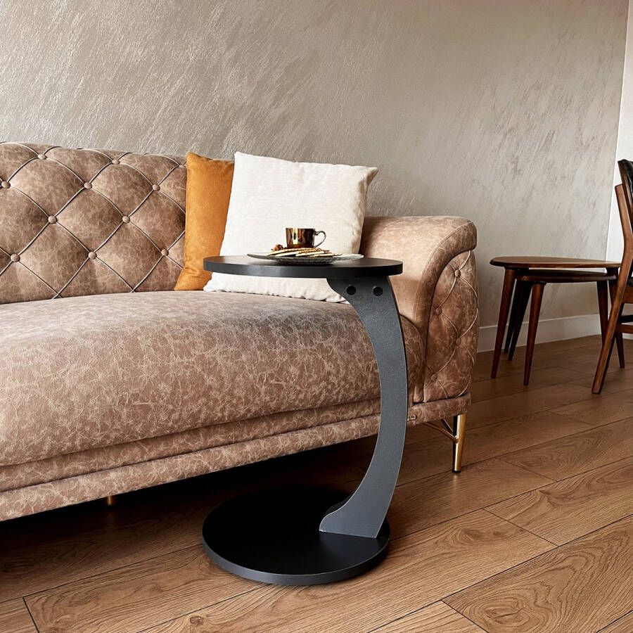 IWA Concept salontafel Bijzettafel met Wielen Bedtafeltje met Wielen C-vormige Ronde Bijzettafel met Wieltjes -Ronde Bijzettafel