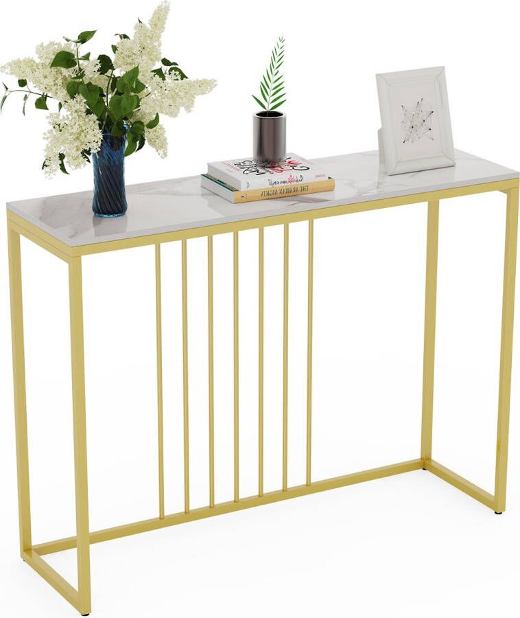 J&S Marmeren tafel gouden metalen frame Moderne console tafel Smalle tafel voor de hal Moderne accent tafel Smalle Dressoir