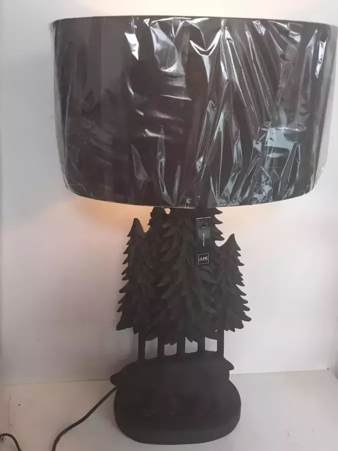 J-Line Beren beelden Beer zwart onder bomen als tafellamp inclusief kap en lamp van 60x33x20 cm