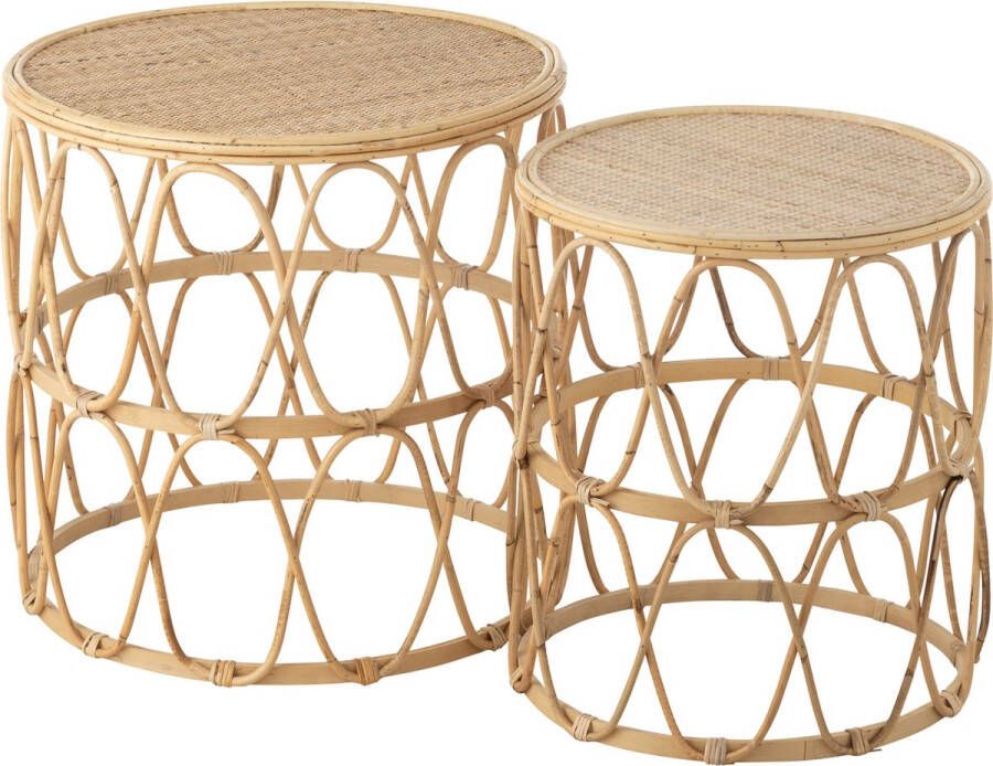 J-Line Set Van 2 Bijzettafel Golf Patroon Rotan Naturel 51.5x51.5x50.5cm