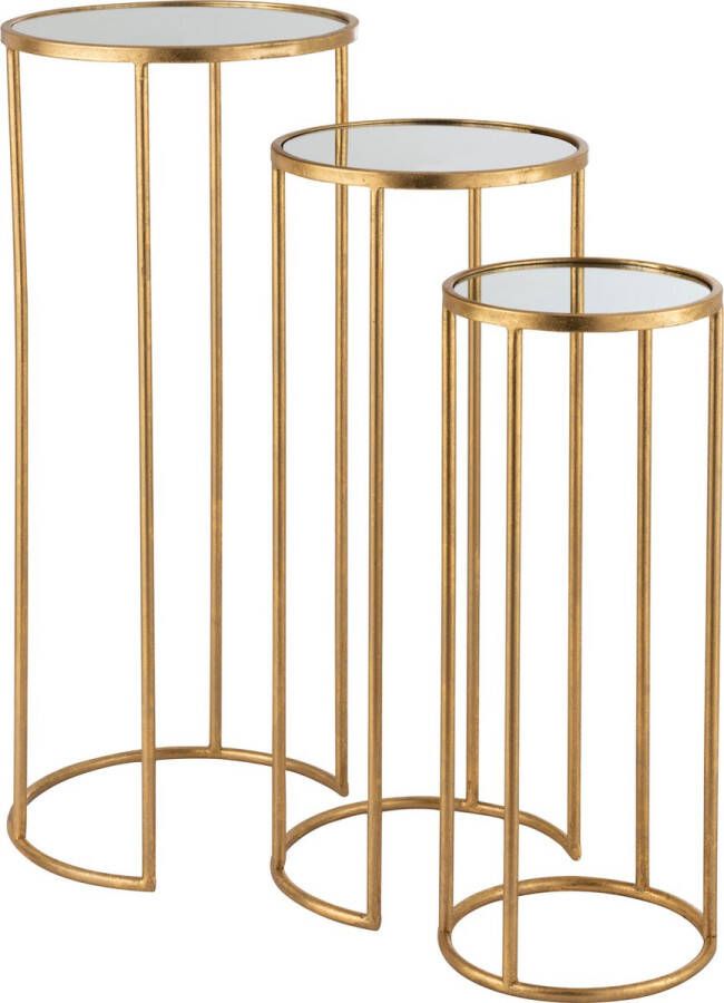 J-Line Set Van 3 Bijzettafels Leo Spiegel Ijzer Goud 35x35x80cm