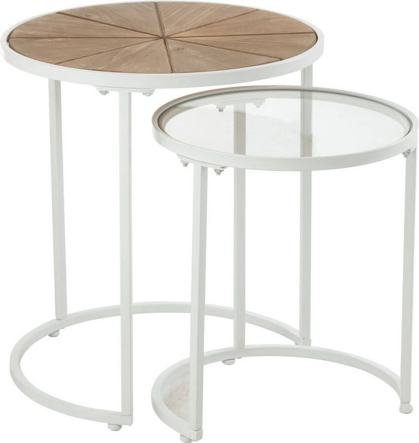 J-Line Set Van Twee Bijzettafels Lounge Metaal hout Wit naturel 50x50x56cm
