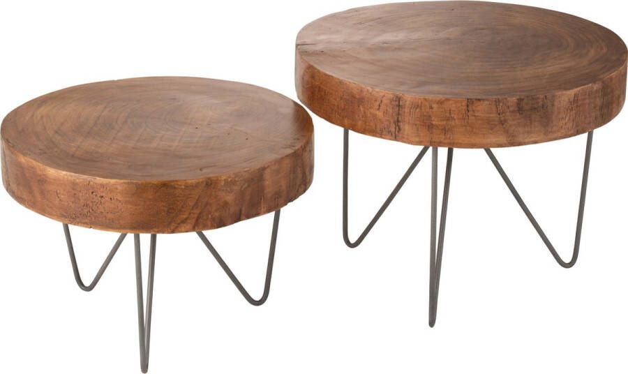 J-Line Set Van 2 Bijzettafels Paulownia Bruin 49x49x37.5cm