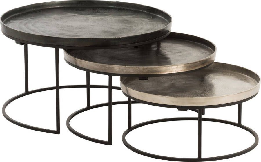 J-Line Set Van 3 Bijzettafels Rond Aluminium Zwart mix 77.5x77.5x45.5cm - Foto 2