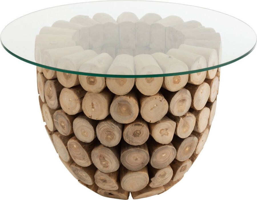 J-Line Bijzettafel Schijven Open Teak Hout Naturel glas 70x70x45cm