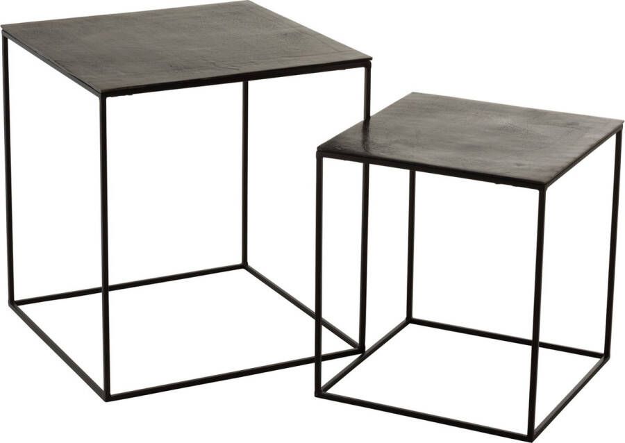 J-Line Set 2 Bijzettafels Vierkant Oxidize Aluminium ijzer Antiek Zwart groen 50.5x50.5x55.5cm