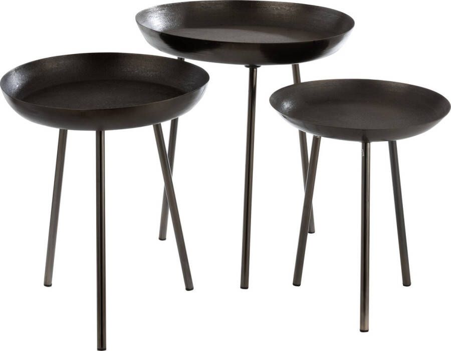 J-Line Set Van 3 Bijzettafels Plateau Rond Metaal Mat Donker Grijs 52x52x58cm